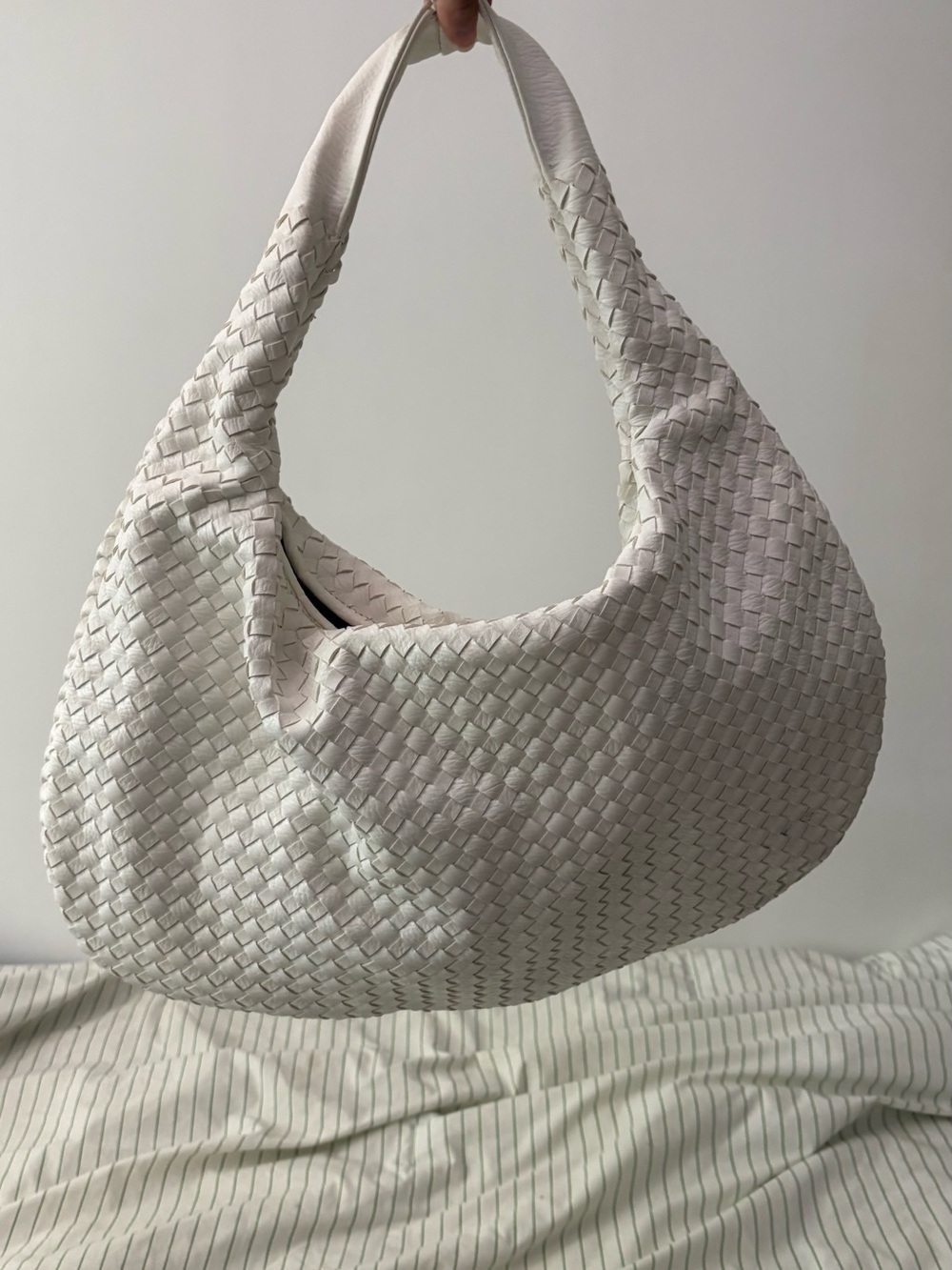 Woven Crescent Hobo Shoulder Bag in White